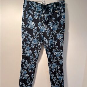 ROZ & ALI Womens High Rise Black Trouser Blue Paisley Print Straight Leg Size 12